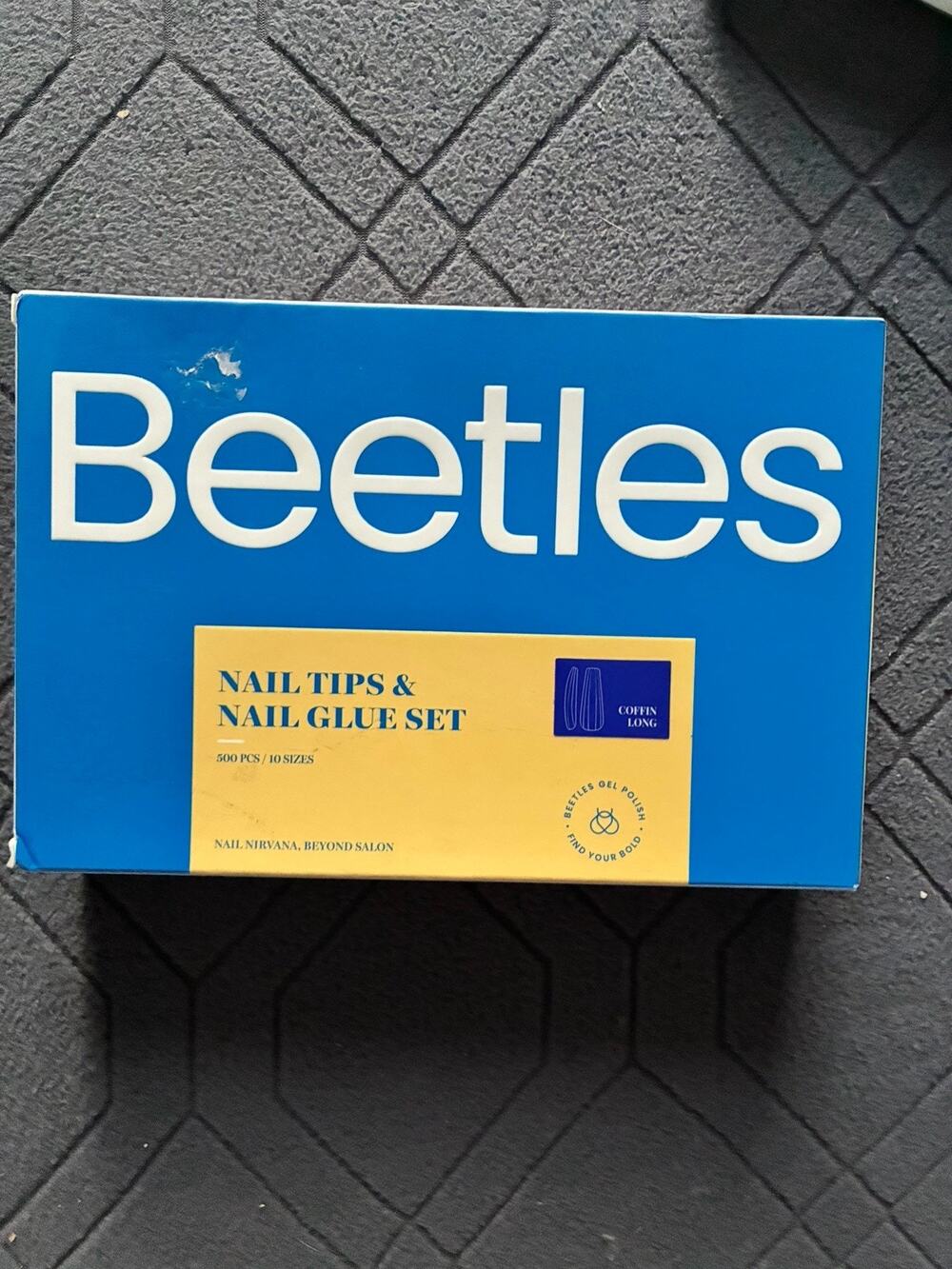 Beetles Coffin Long Nail Tips & Nail Glue Set 500pcs 10 Sizes